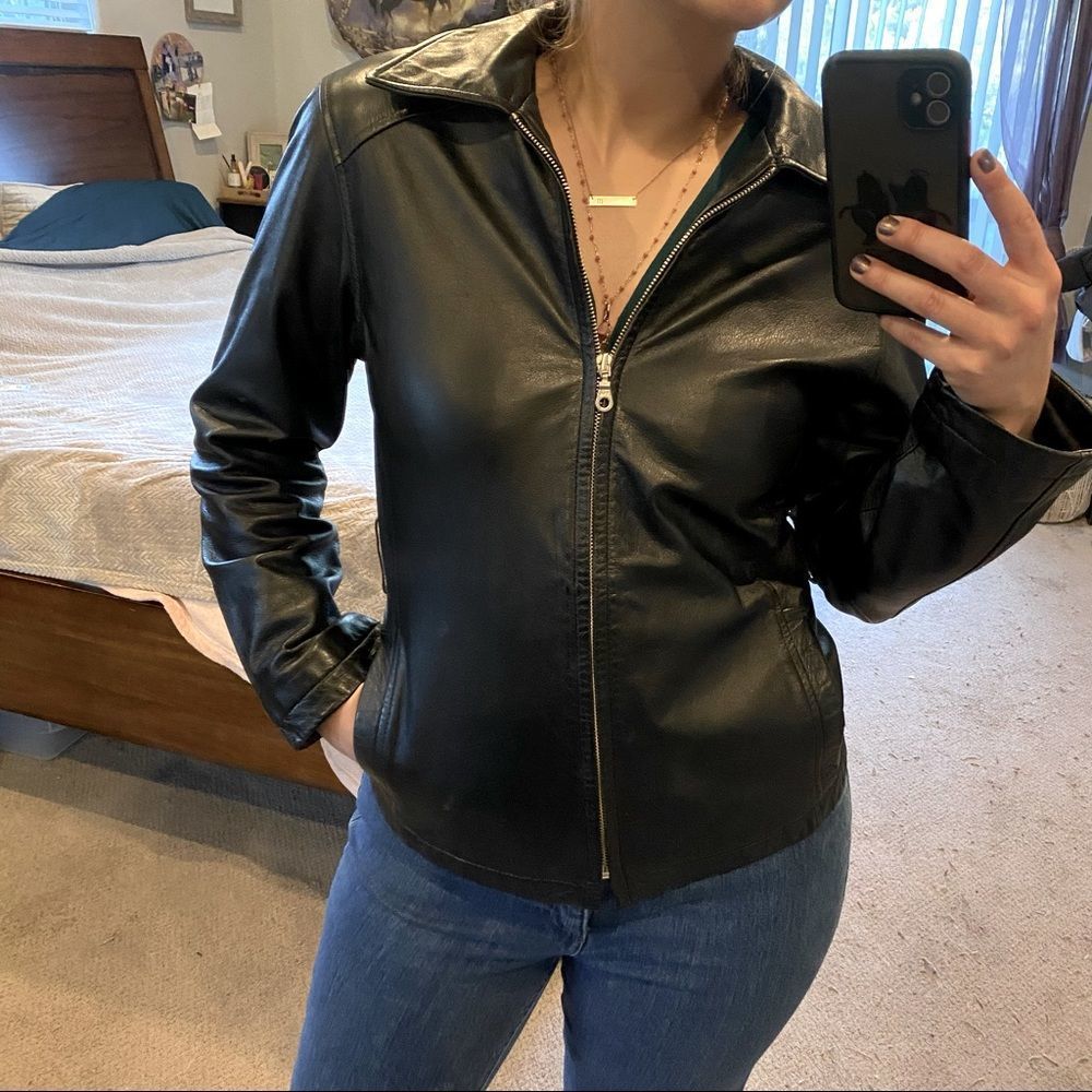 Vintage Wilson’s Leather Experts Black Leather Zip Up Jacket Size Small